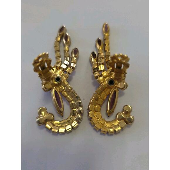 VTG Juliana Delizza Elster Earrings Purple Pink Ornate Dangle Waterfall Clip On - Picture 12 of 12